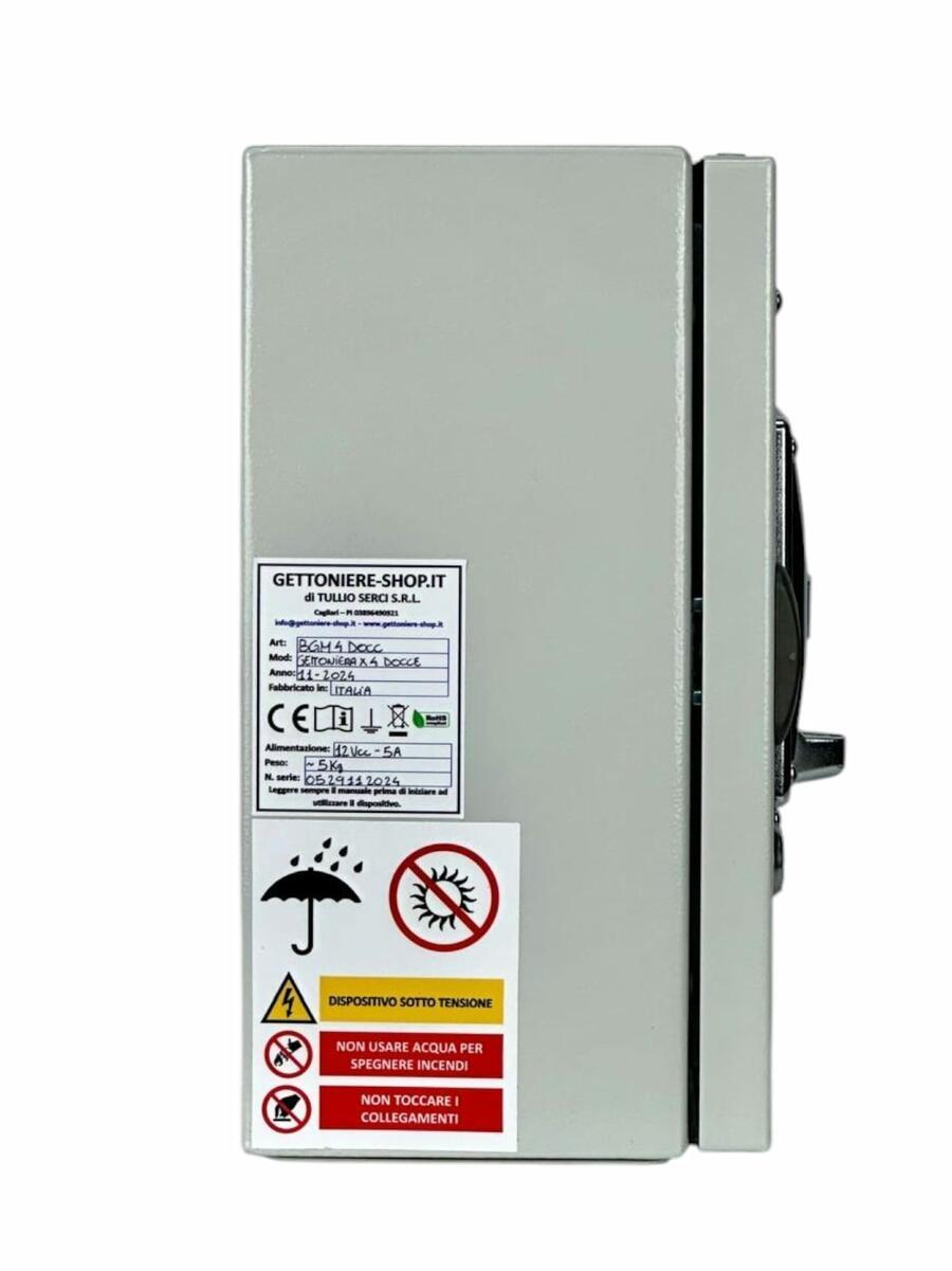 Gettoniera Multimoneta per 4 Porte con Elettroserrature 12Vcc – Sistema Apriporta Temporizzato