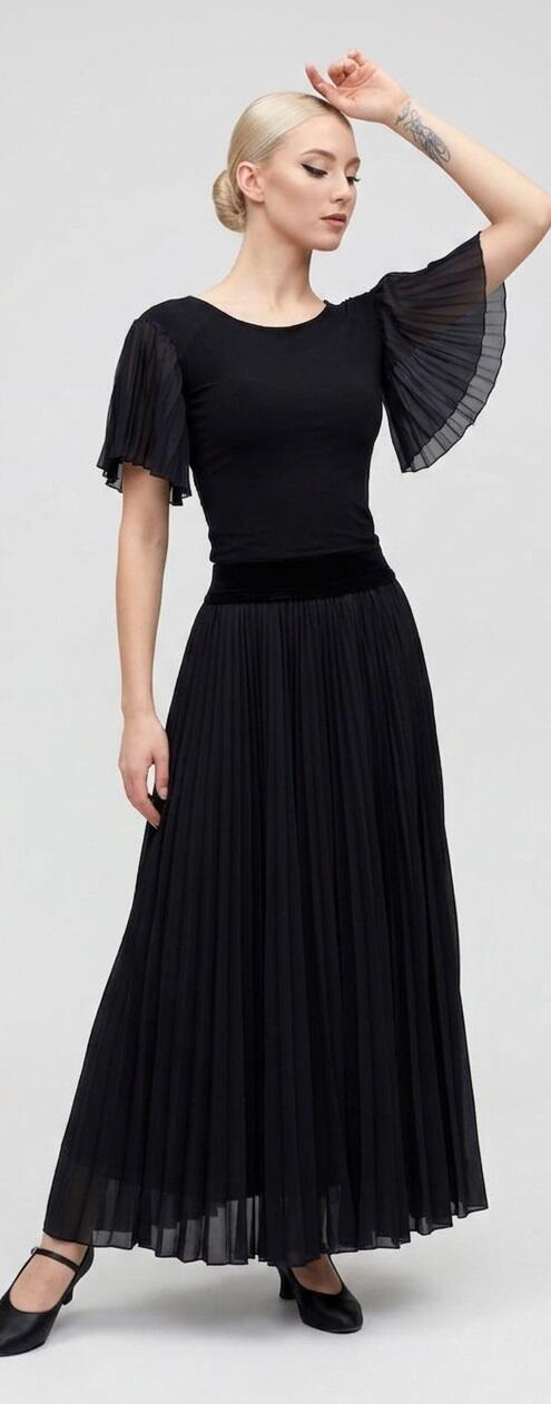 DANCE SWEATER TOP WITH PLEATED CHIFFON SLEEVES U610