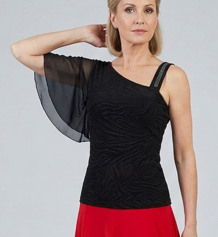 MAGLIA MONOSPALLA CON ALETTA DI TULLE E SPALLINA CON STRASS 6-0009