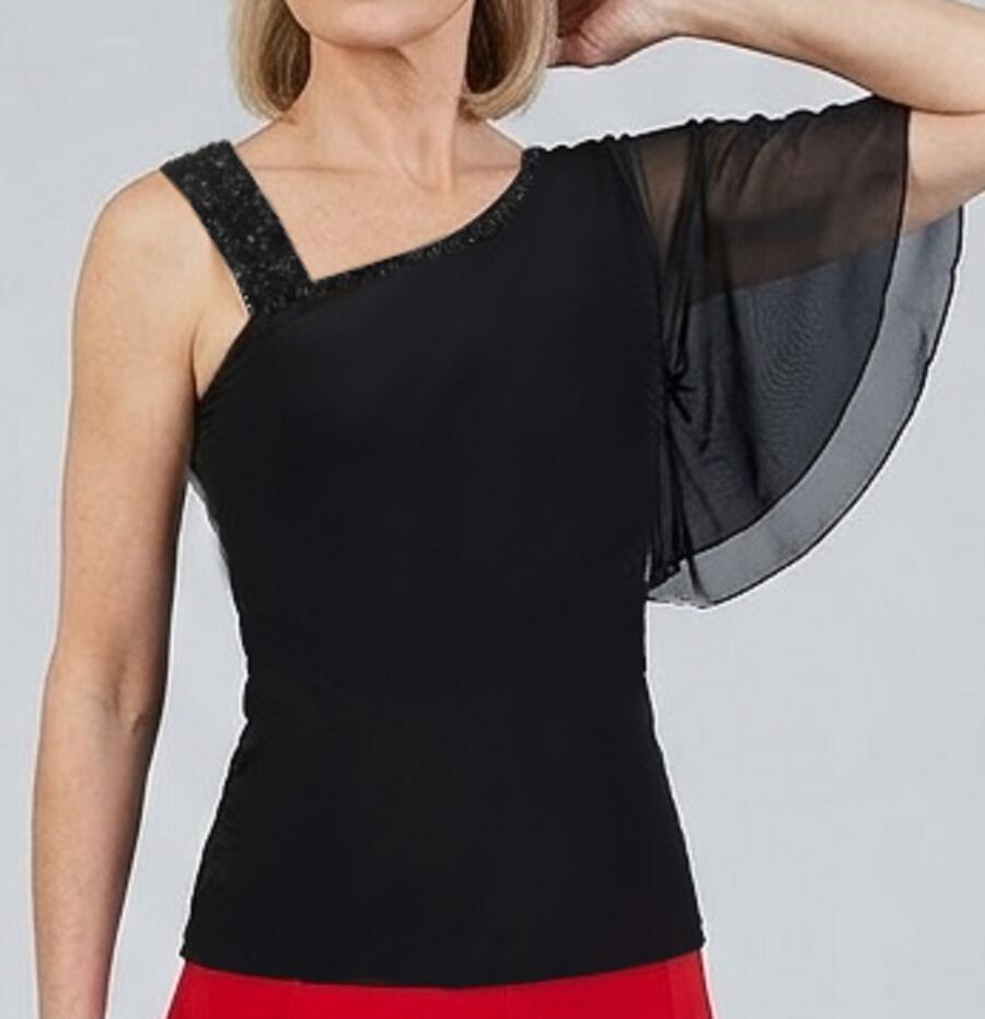 MAGLIA MONOSPALLA CON TULLE E TESSUTO BRILLANTINI 6-0026