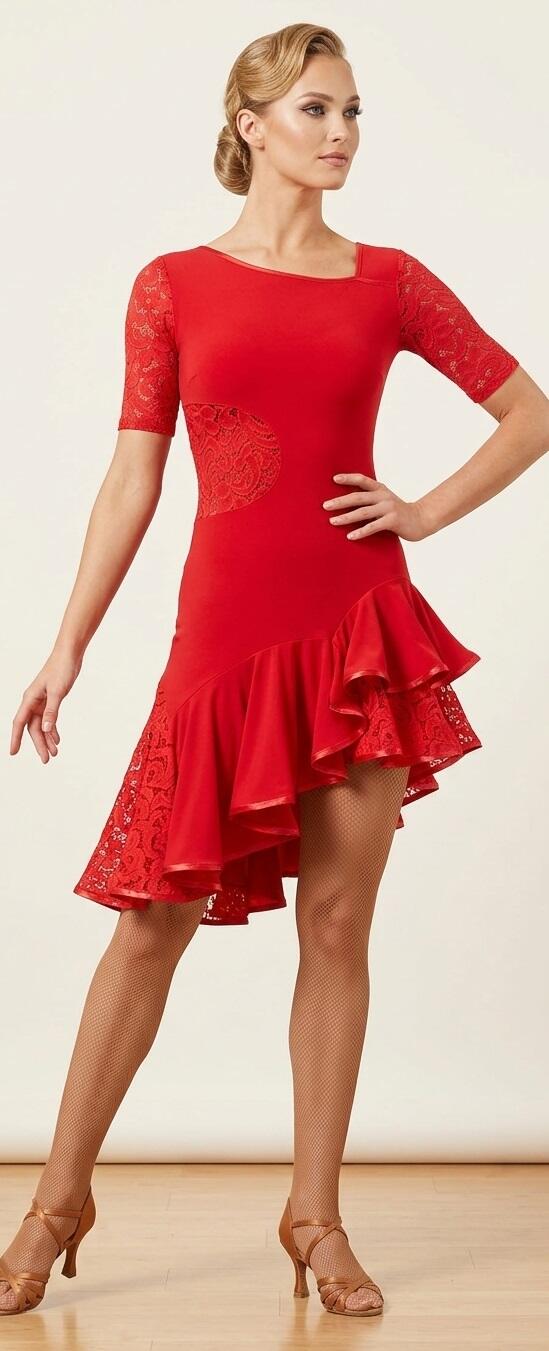 ABITO CON PIZZO E TULLE DA LATINO E BALLI IN GENERE U216R ROSSO