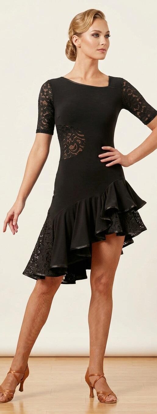 ABITO CON PIZZO E TULLE DA LATINO E BALLI IN GENERE U216 NERO