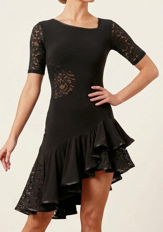 ABITO CON PIZZO E TULLE DA LATINO E BALLI IN GENERE U216 NERO