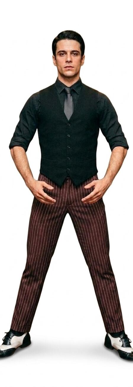 Brick-colored pinstriped trousers for tango and social dance 7-0016