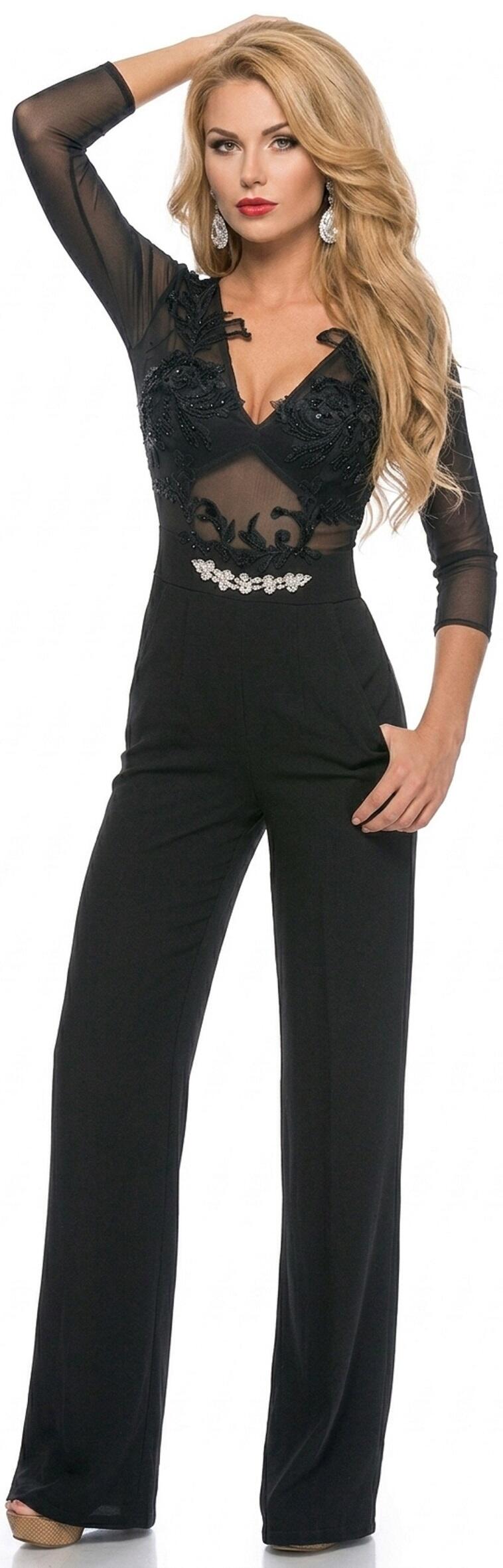 0099 TUTA IN CREPE CON CORPO IN TULLE E PIETRE NERE