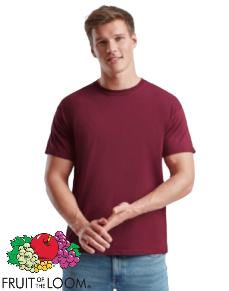 T-Shirt Fruit of the Loom Uomo Bordeaux Basic Original T maglietta unisex sport work burgundy