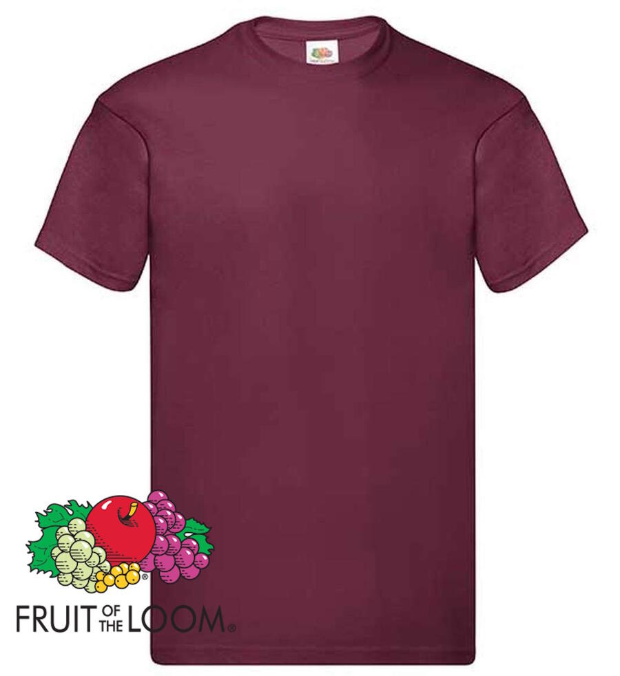 T-Shirt Fruit of the Loom Uomo Bordeaux Basic Original T maglietta unisex sport work burgundy