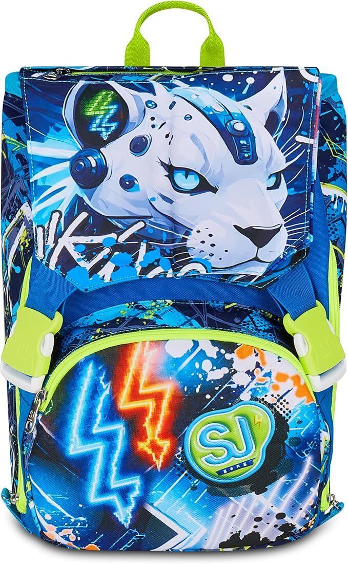 SJ GANG STYLE JAM GANG Zaino Doppio Scomparto Estensibile, Blu, Maxi Capienza, Schienale Preformato, Bambino, Scuola Elementare