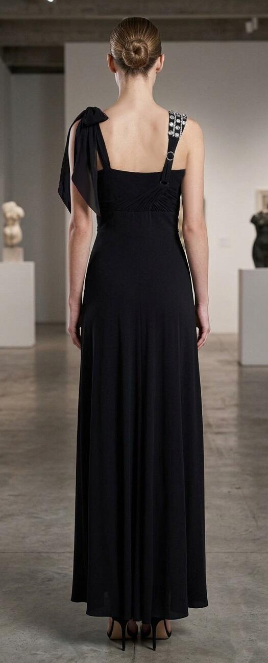 0984 Abito lungo in tulle foderato con paillettes argento