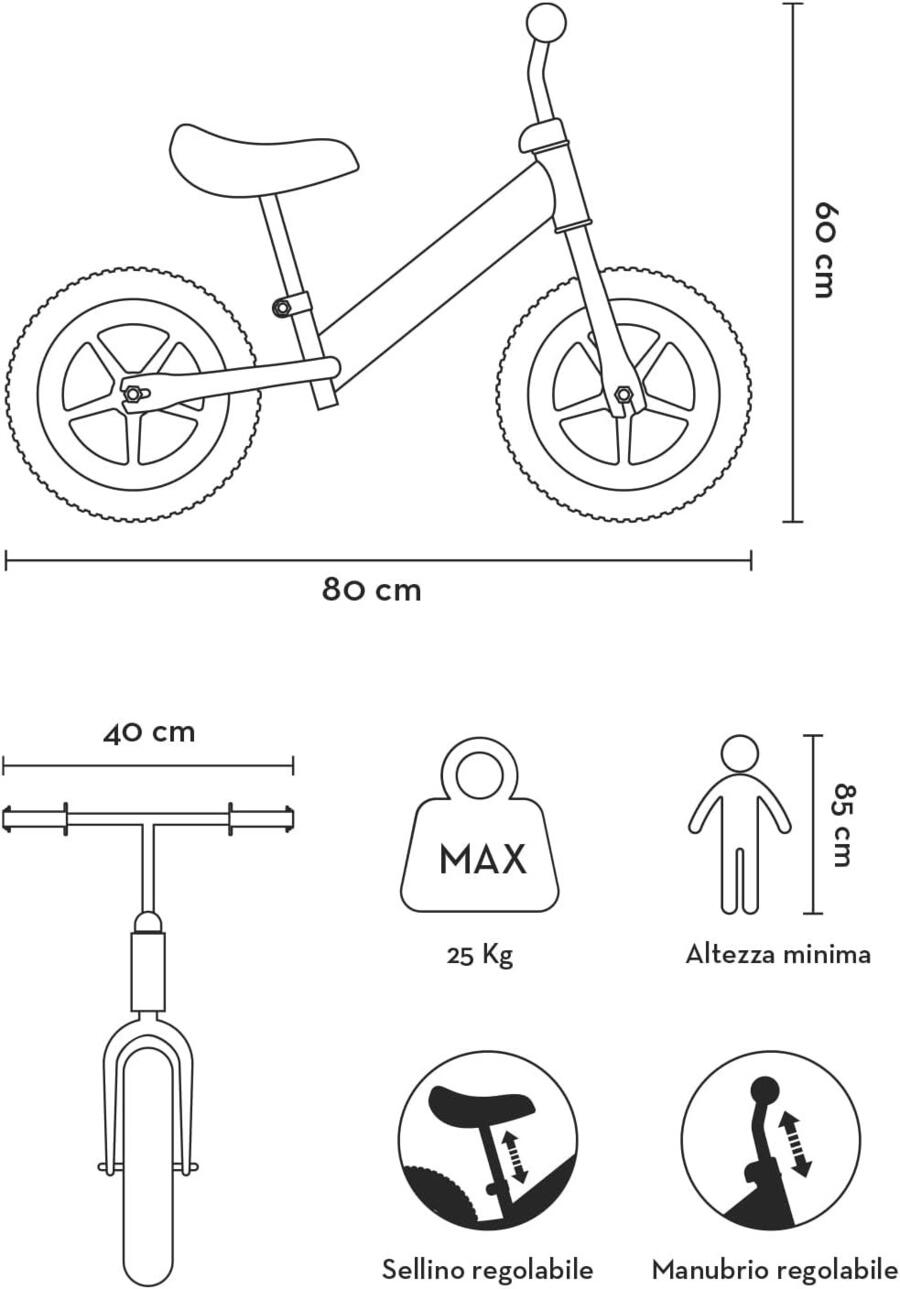 Bicicletta Bambini Senza Pedali 2-5 Anni, Bici Senza Pedali Balance Bike per l'Equilibrio, con Manubrio e Sellino Regolabili, Max 25 Kg, Giochi Bambini 2-5 Anni