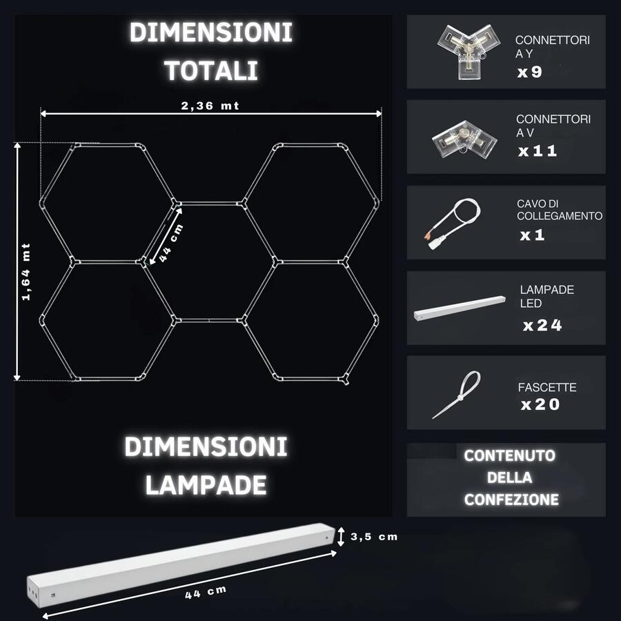Luci Led Da Soffitto Esagonali 168w 6500K Garage Lampada 5 Esagoni Nido d'Ape