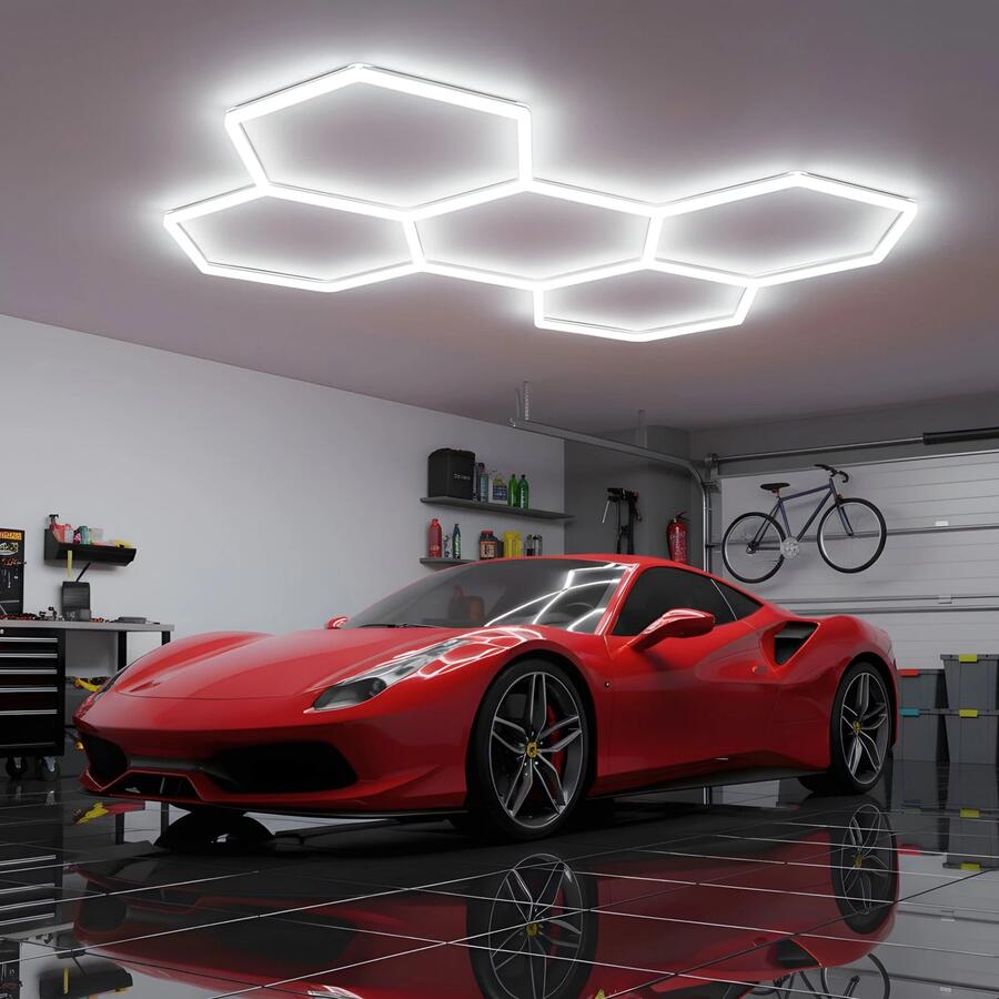 Luci Led Da Soffitto Esagonali 168w 6500K Garage Lampada 5 Esagoni Nido d'Ape