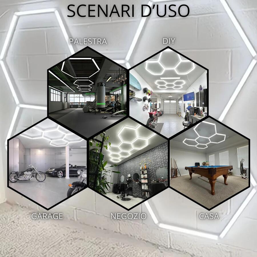 Luci Led Da Soffitto Esagonali 168w 6500K Garage Lampada 5 Esagoni Nido d'Ape