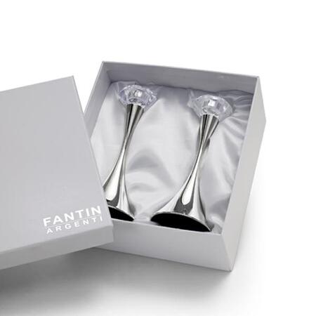 Fantin Argenti – Set 2 Candelieri con Cristallo Taglio Diamante Ø7xH17 cm | Argento Placcato | Idea Regalo