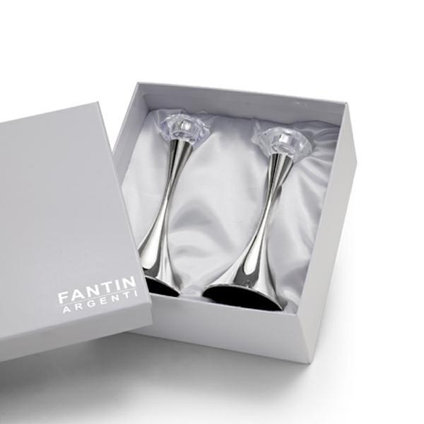 Fantin Argenti – Set 2 Candelieri con Cristallo Taglio Diamante Ø7xH17 cm | Argento Placcato | Idea Regalo