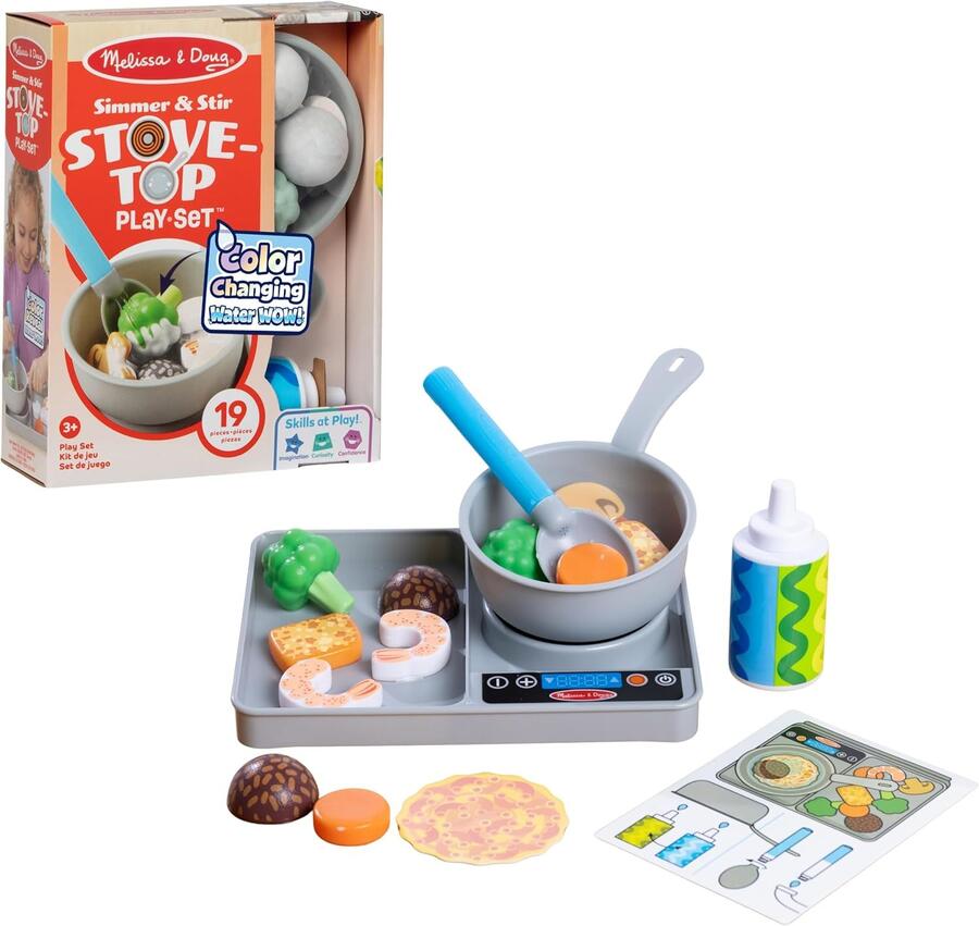 Melissa & Doug Set Water WOW! Piano Cottura - Fornello Giocattolo Cuoci e Mescola, Gioco Educativo con Cibo che Cambia Colore con l'Acqua, Regalo per Bambini e Bambine, 3+ Anni