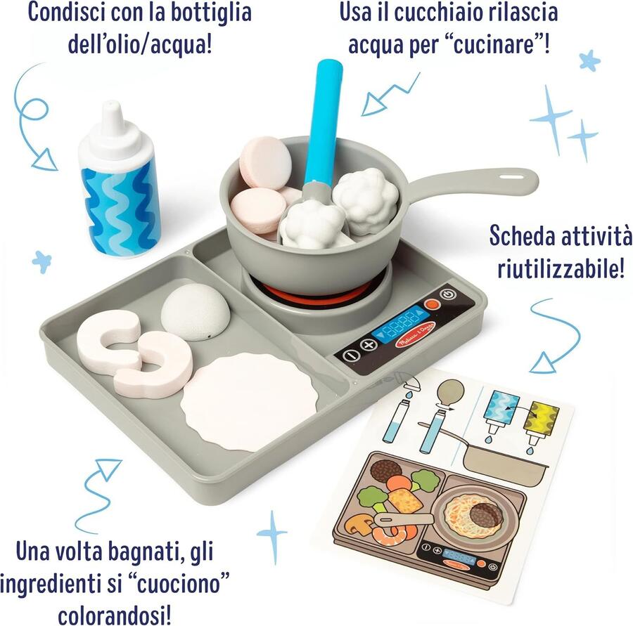 Melissa & Doug Set Water WOW! Piano Cottura - Fornello Giocattolo Cuoci e Mescola, Gioco Educativo con Cibo che Cambia Colore con l'Acqua, Regalo per Bambini e Bambine, 3+ Anni