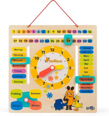 Orologio didattico in legno con calendario - DieMaus - 10496 - 3+