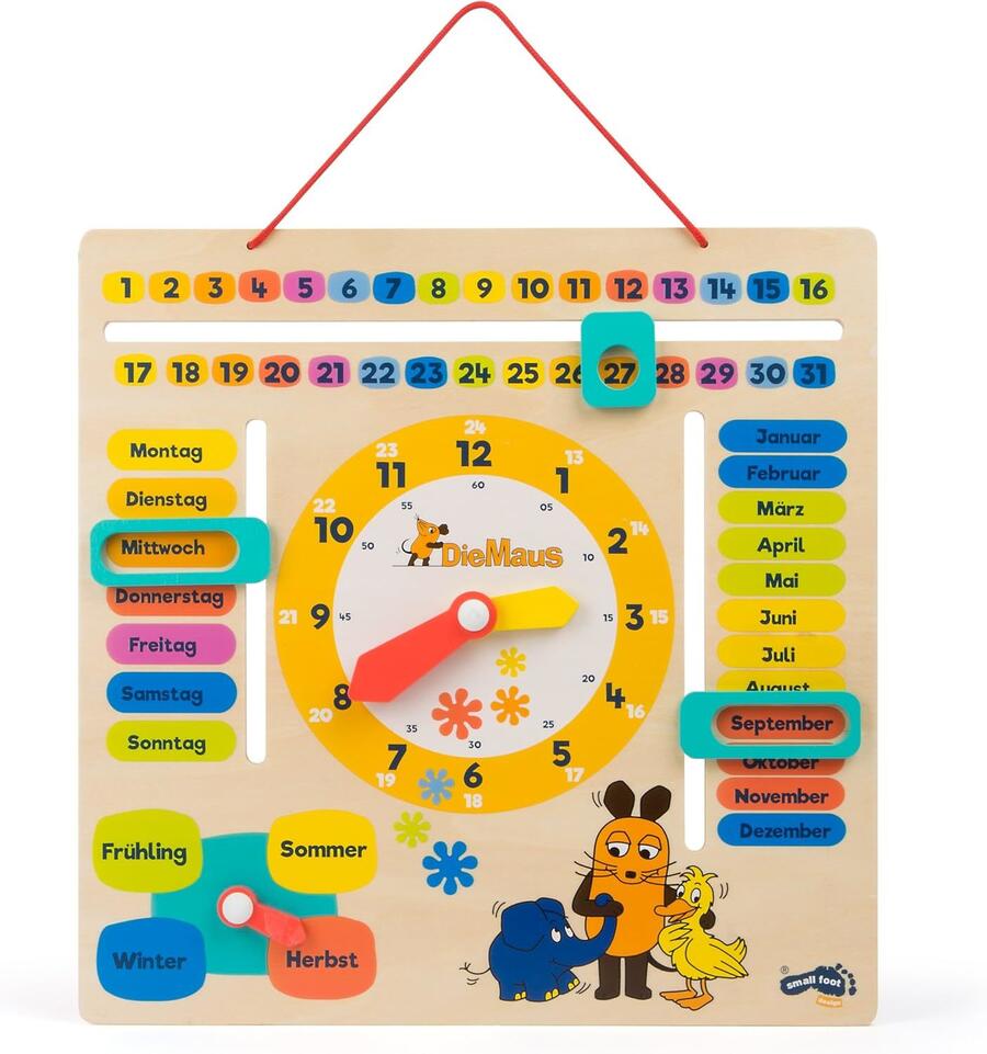 Orologio didattico in legno con calendario - DieMaus - 10496 - 3+