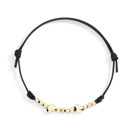 DoDo BRACCIALE CORDINO NERO CUORICINI & MINI GRANELLI 