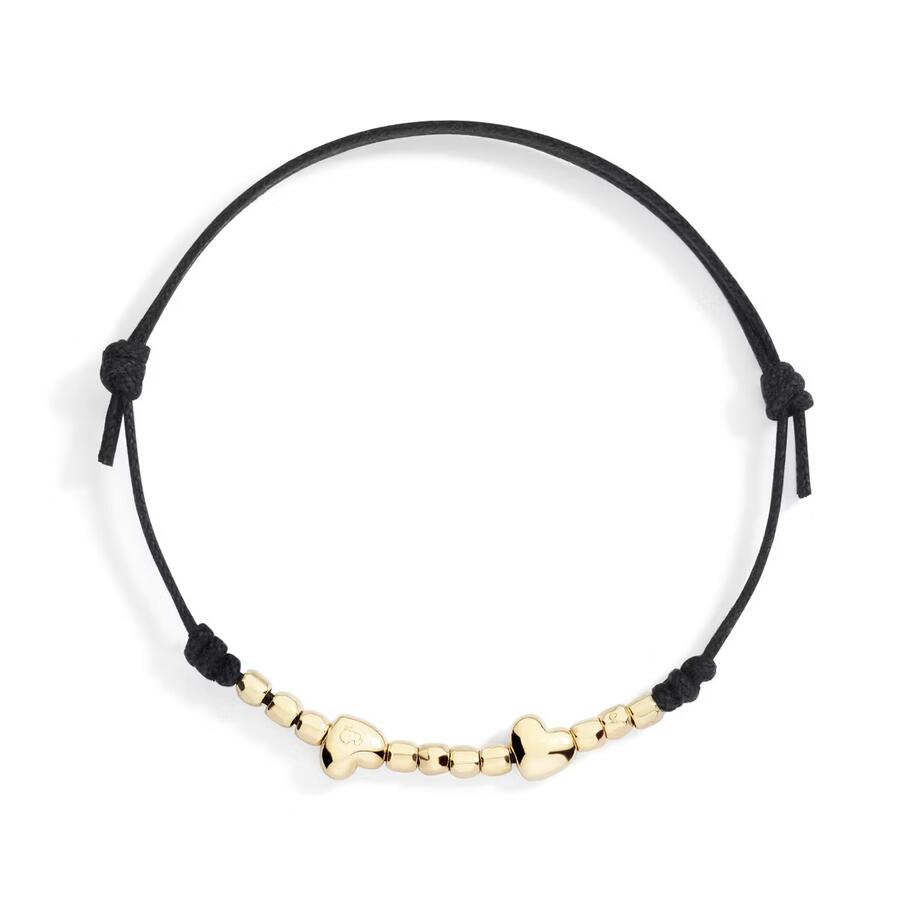 DoDo BRACCIALE CORDINO NERO CUORICINI & MINI GRANELLI 