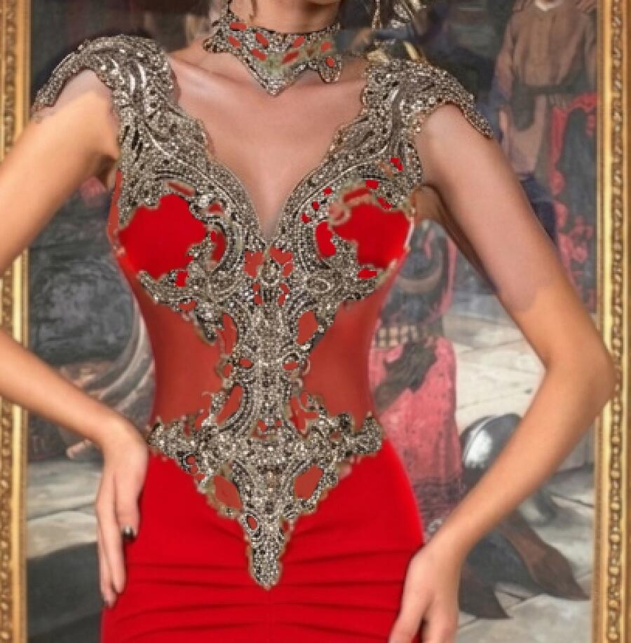 0672 ABITO A SIRENA CON SPACCO E MACRAME' BRONZO NEL CORPETTO