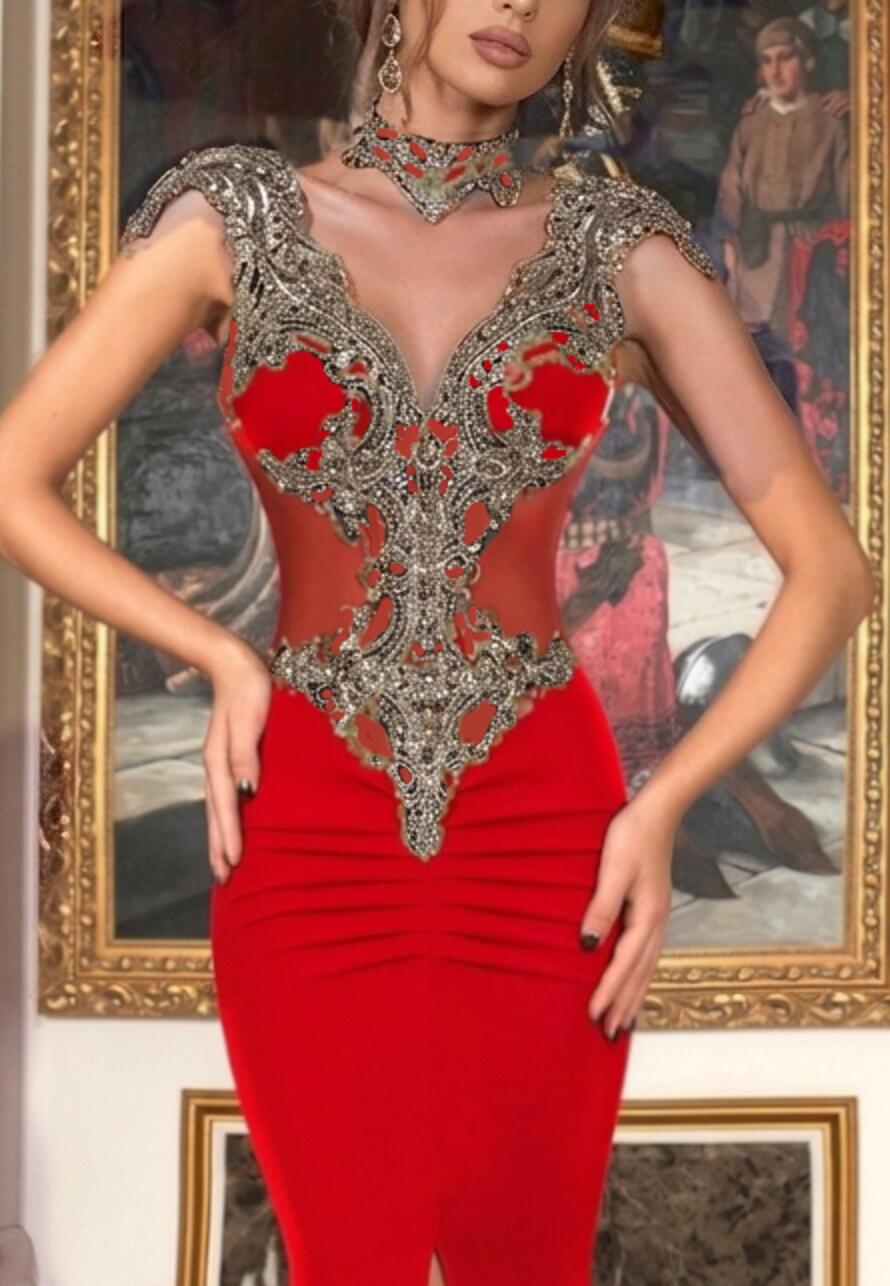 0672 ABITO A SIRENA CON SPACCO E MACRAME' BRONZO NEL CORPETTO