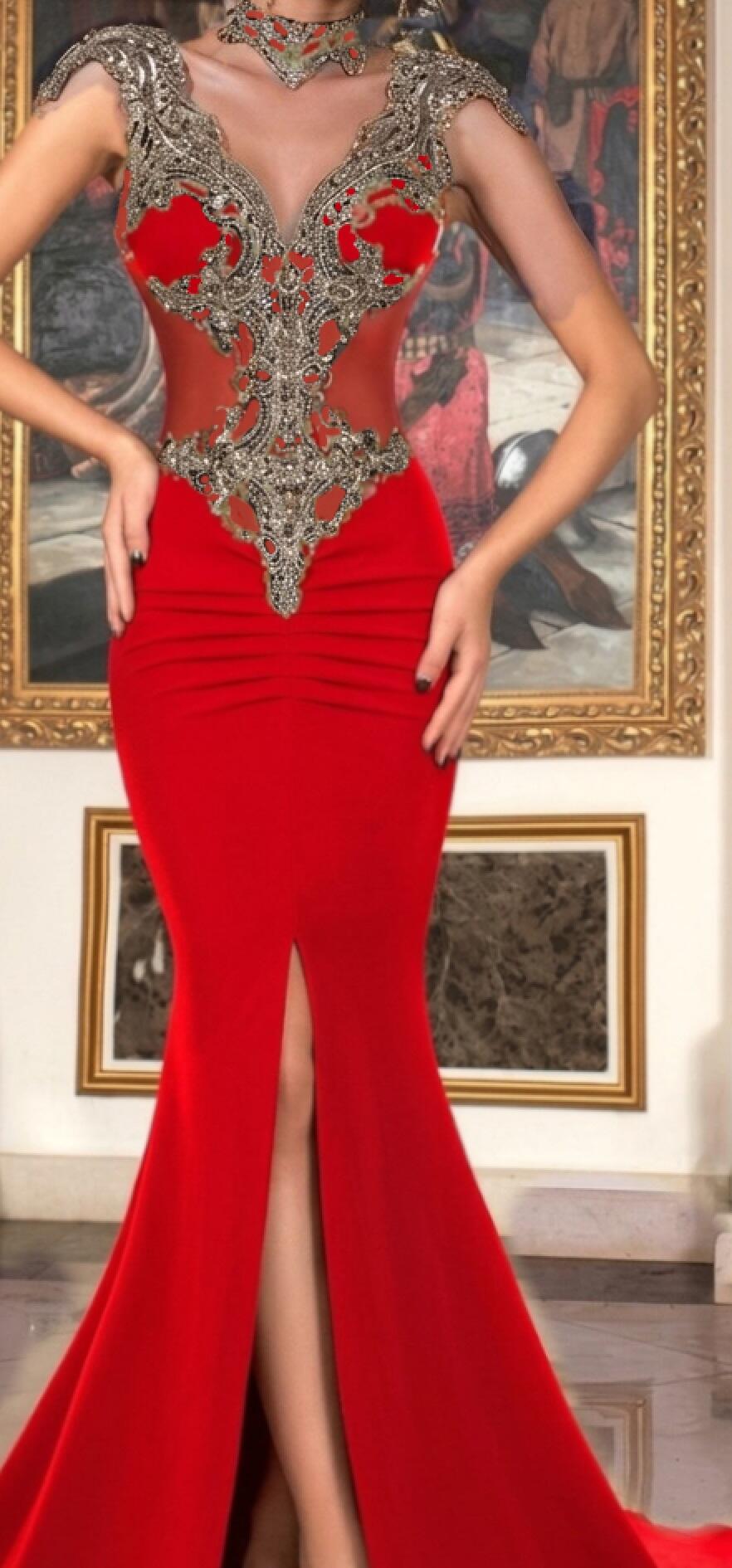 0672 ABITO A SIRENA CON SPACCO E MACRAME' BRONZO NEL CORPETTO