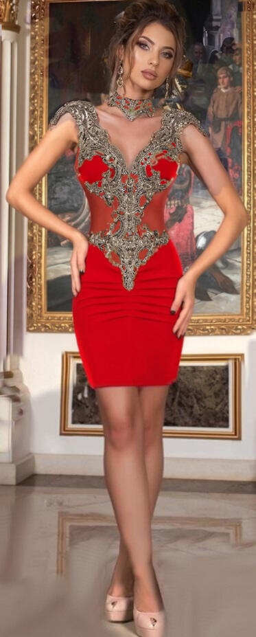 0658 ABITO TUBINO IN TESSUTO CREPE ELASTICO CON TRASPARENZE IN TULLE E MACRAME'