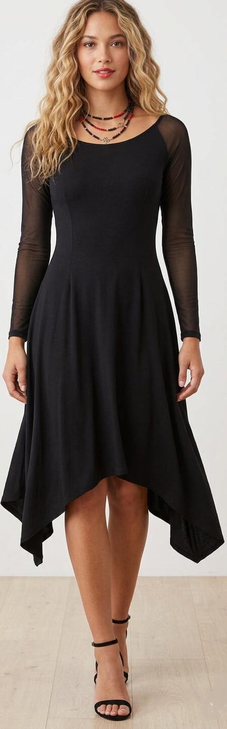 4-0146 DANCE DRESS WITH SIDE POINTS AND TULLE SLEEVES