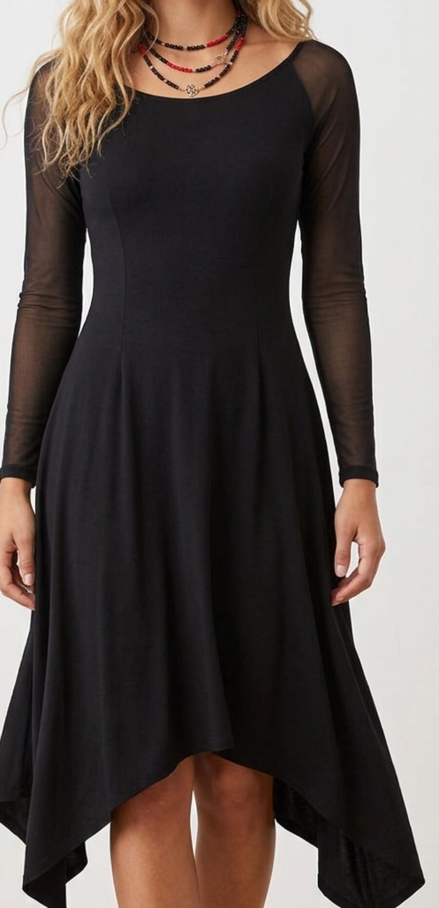 4-0146 DANCE DRESS WITH SIDE POINTS AND TULLE SLEEVES
