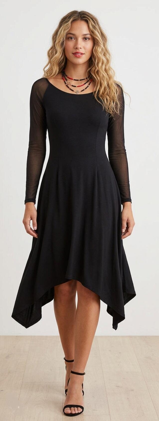 4-0146 DANCE DRESS WITH SIDE POINTS AND TULLE SLEEVES