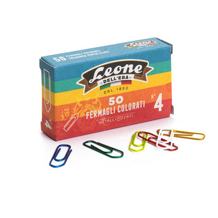 SCATOLA 50 FERMAGLI METALLO COLOR N.4 MM 32 ANTIRUGGINE LEONE - conf. 10 pz
