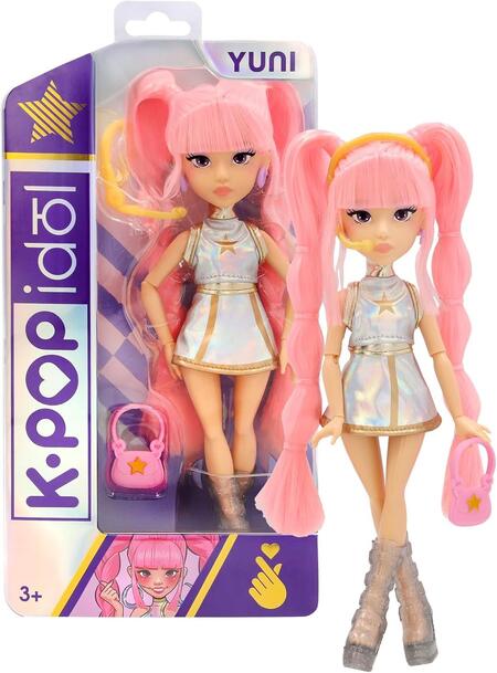 K-POP IDOL Bambola Yuni Bambole alla moda Stile K-Pop Moonlight, capelli rosa intrecciati. 3 accessori per creare outfit Età 3+