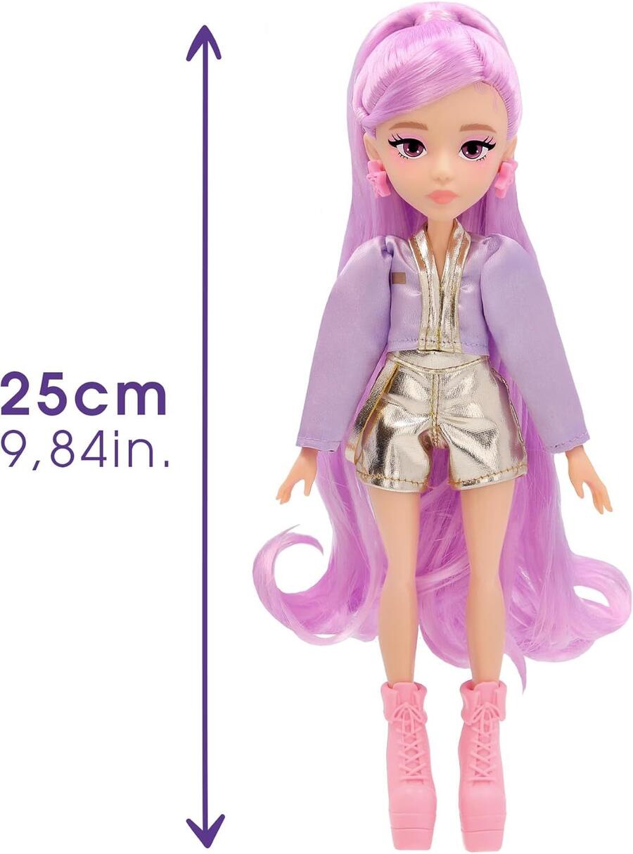 K-POP IDOL Bambola Nari Bambole alla moda Stile K-Pop Power Idol, capelli lavanda. 3 accessori per creare outfit Età 3+