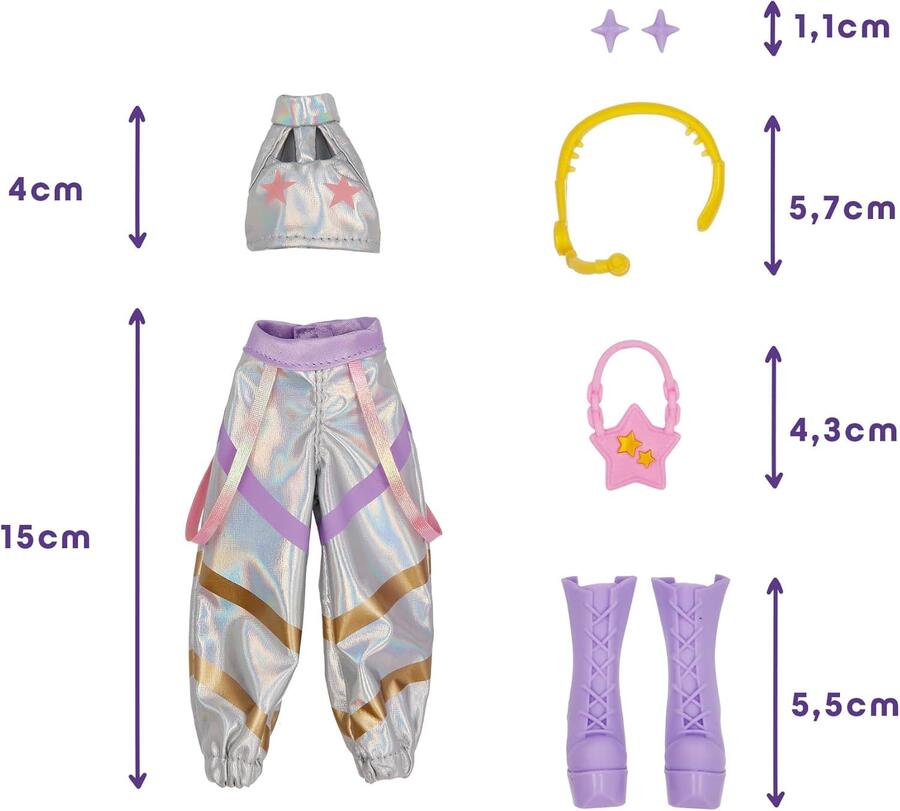 K-POP IDOL Bambola Mina Bambole alla moda Stile K-Pop Starlight, capelli viola con codini. 3 accessori per creare outfit Età 3+