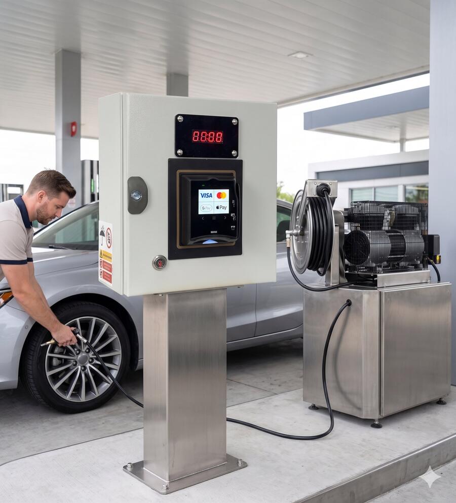 POS cashless per gonfia-gomme con comando elettrovalvola