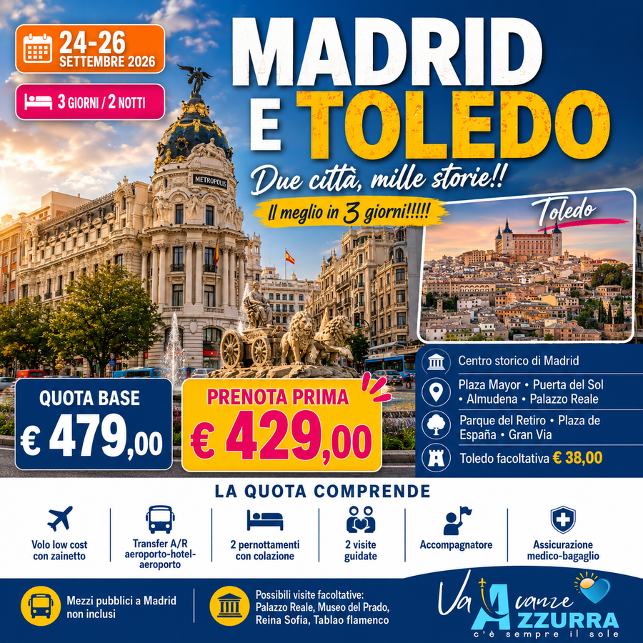 24 SETTEMBRE 2026 MADRID E TOLEDO TOUR DI GRUPPO