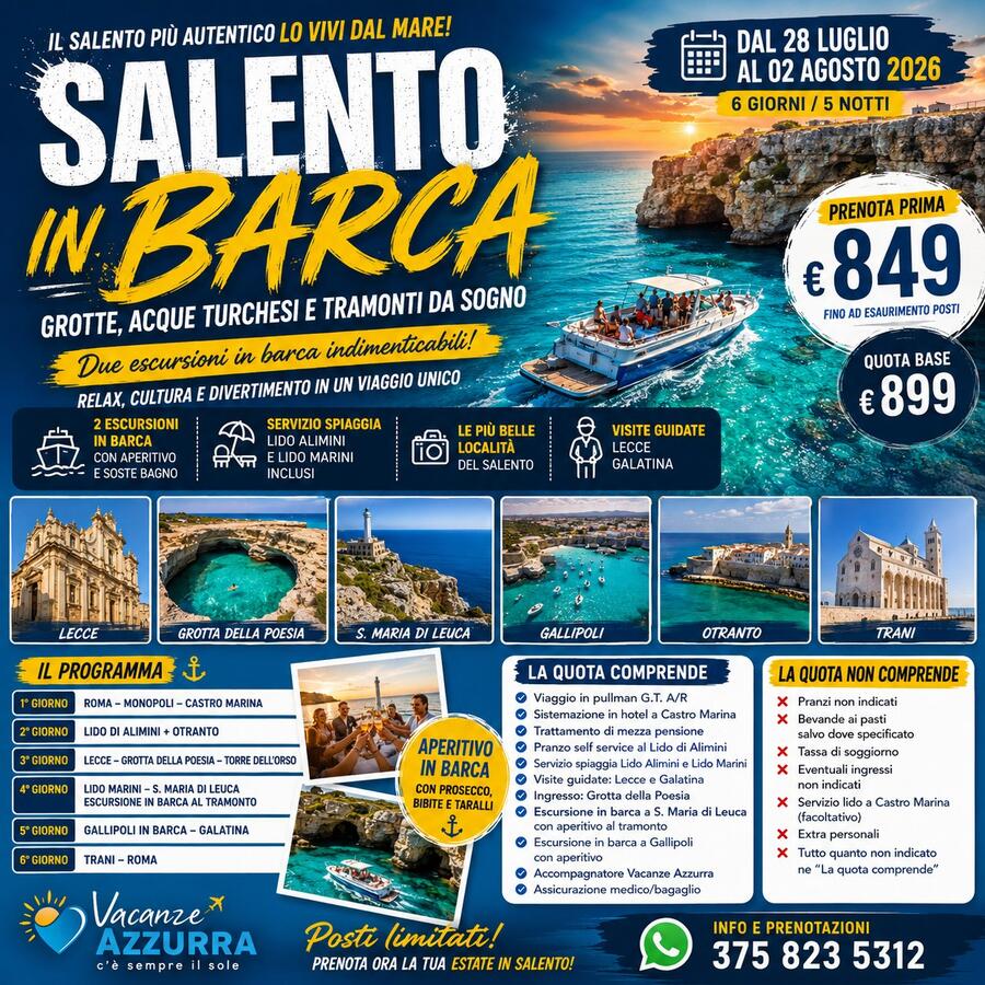 28 LUGLIO 2026 06 GIORNI  SALENTO DAL MARE