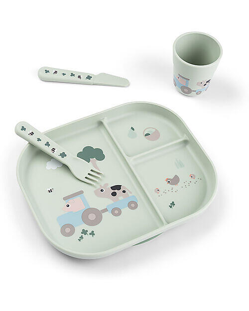 Set Pappa Foodie – Piatto con Ventosa, Bicchiere e Posate – Verde
