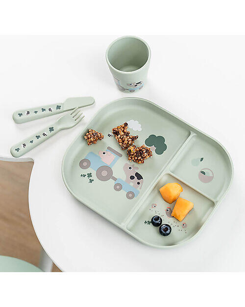 Set Pappa Foodie – Piatto con Ventosa, Bicchiere e Posate – Verde