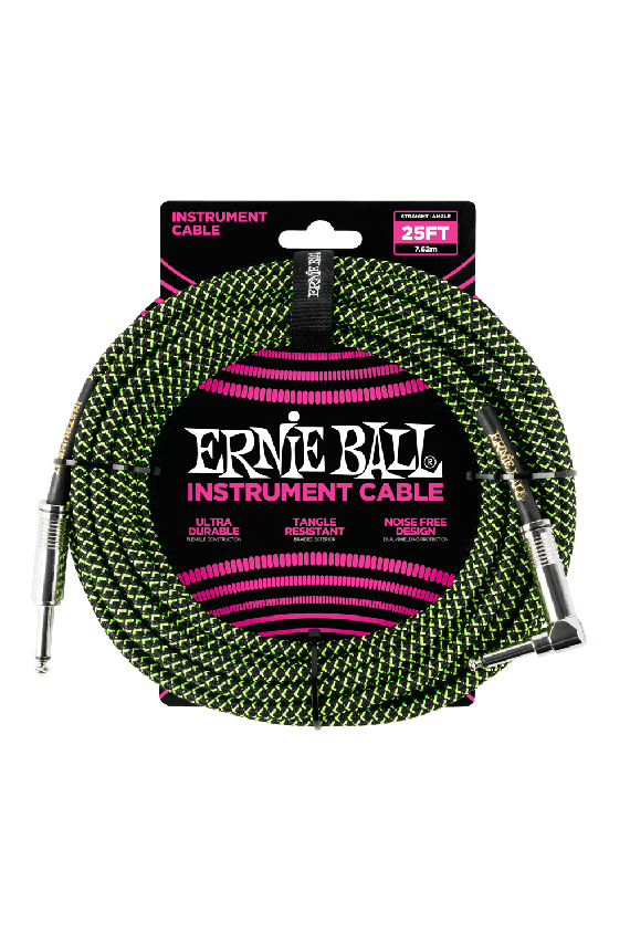 Ernie Ball 6066 Braided Black/Green Jack cable 7,62m