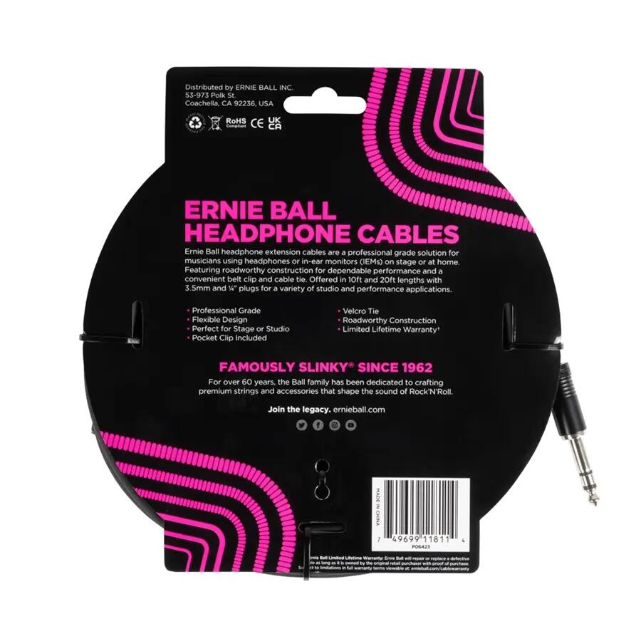 Ernie Ball 6425 Prolunga cuffie trs jack piccolo 6m