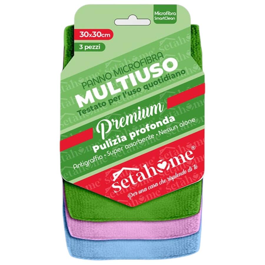 SETABLU PANNO MICROFIBRA MULTIUSO 3 PEZZI 30X30 CM (Confezione da 12 pezzi) 