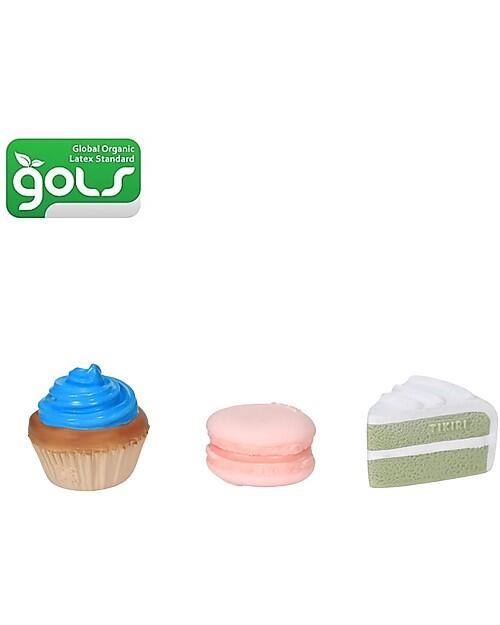 Set Sonagli 3 in 1 Bakery Items – Cupcake, Torta e Macaroon in Gomma Naturale