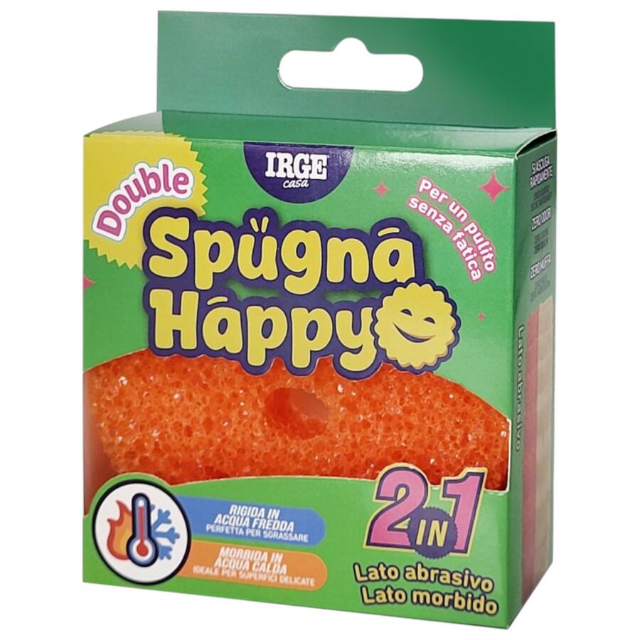 IRGE SPUGNA HAPPY DOUBLE 2 IN 1 LATO ABRASIBO + LATO MORBIDO 10X10X4 CM (Confezione da 12 pezzi) 