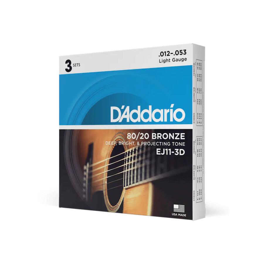 D'Addario EJ16-3D Phosphor Bronze Acoustic Guitar Strings Light 12-53- set 3