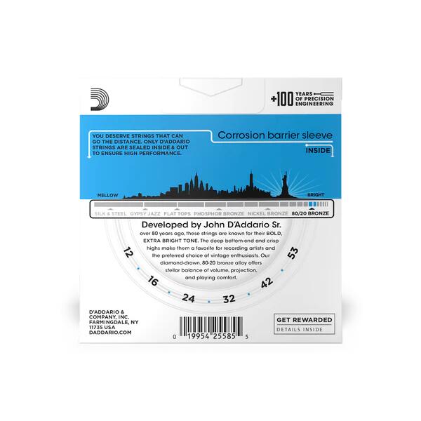 D'Addario EJ16-3D Phosphor Bronze Acoustic Guitar Strings Light 12-53- set 3