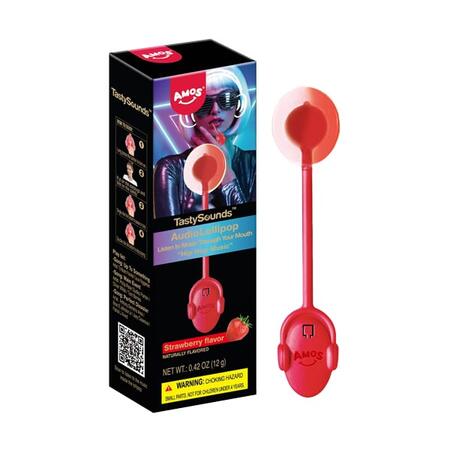 Amos tasty sounds lollipop strawberry flavour 12gr