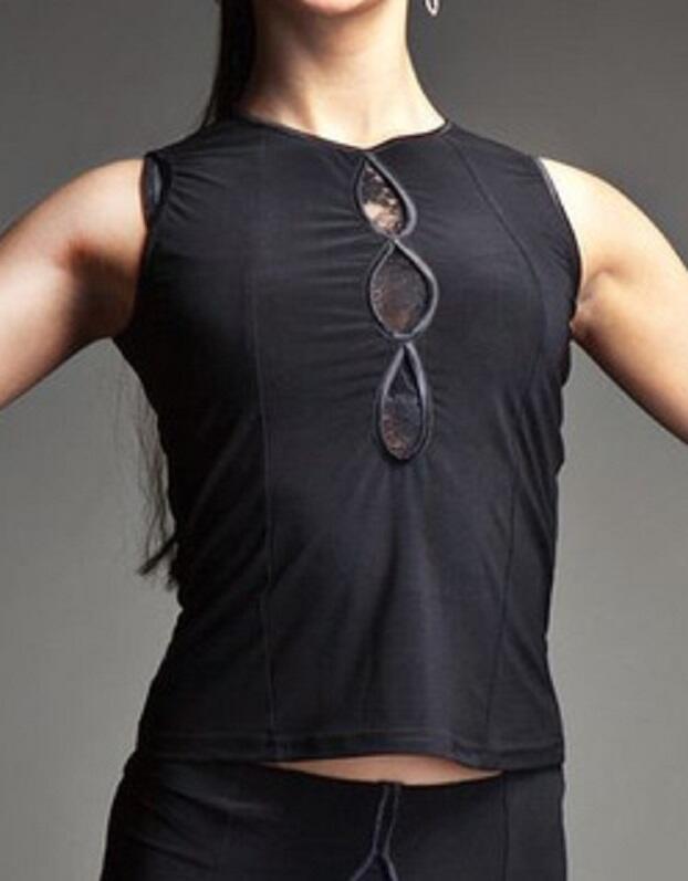 U196 tank top with central tulle eyelets